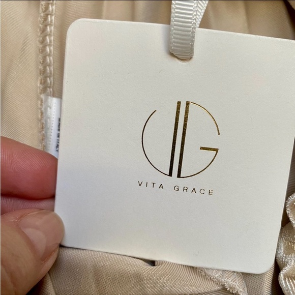 Vita Grace Pleated Velvet Palazzo Pants Beige Champagne NWT Made in Italy 4 - Picture 8 of 9